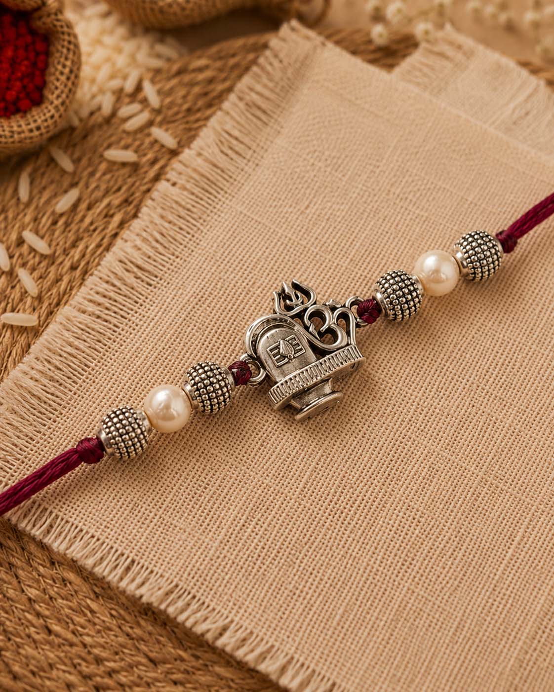 Silver Om Shiv Rakhi for Brother | Tilak Set Included
