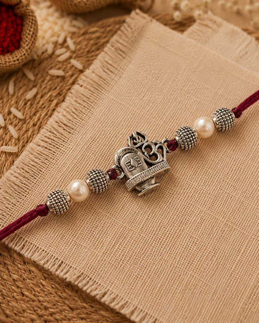 Silver Om Shiv Rakhi for Brother | Tilak Set Included