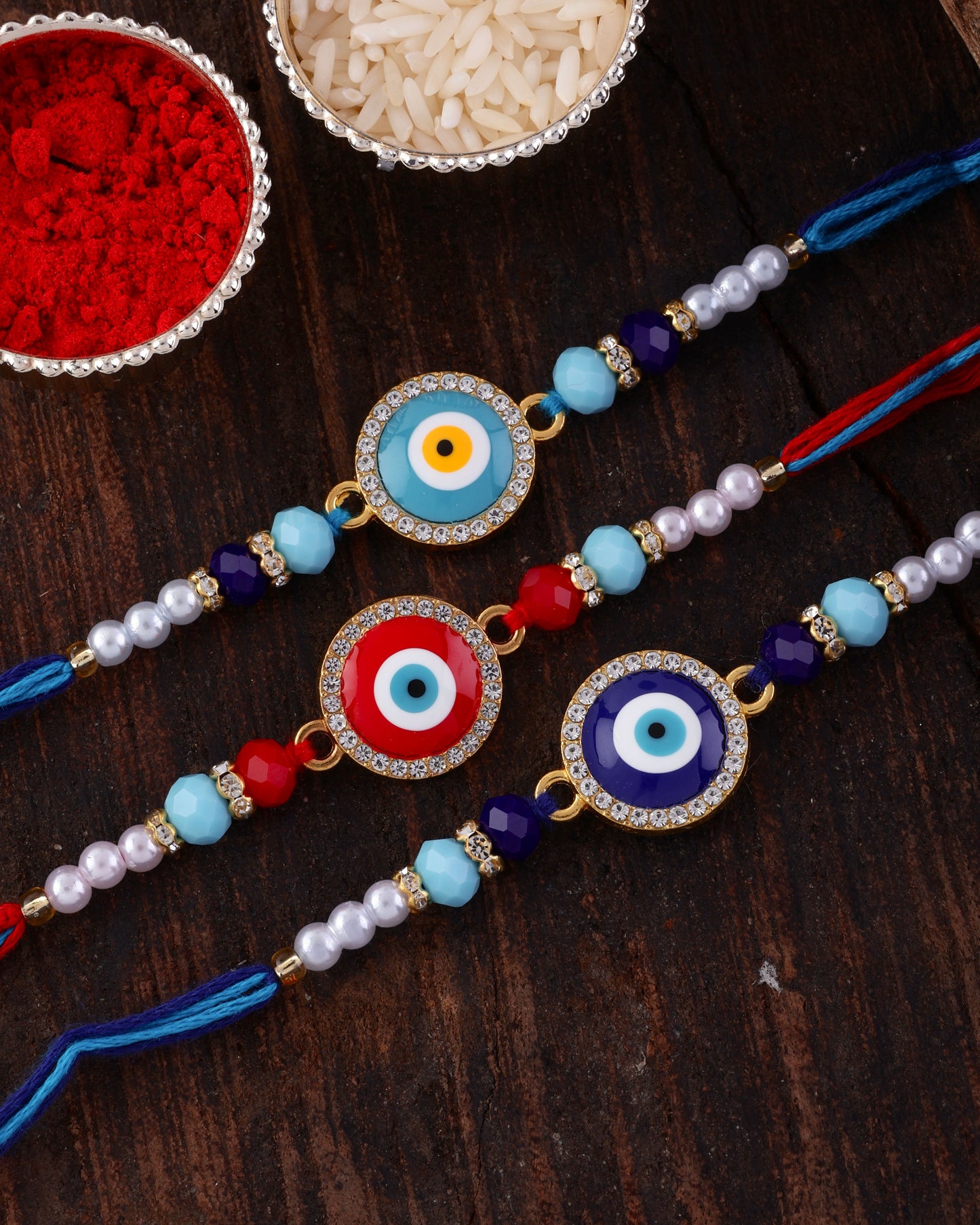 Pack of 3 Zaroon Evil Eye Rakhi for Brother | Tilak Set Included