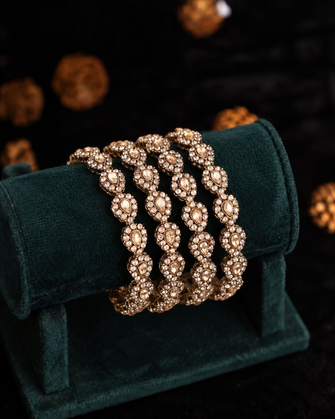 Rose Gold Asees Zircone Kundan Bangle - Pack of 4