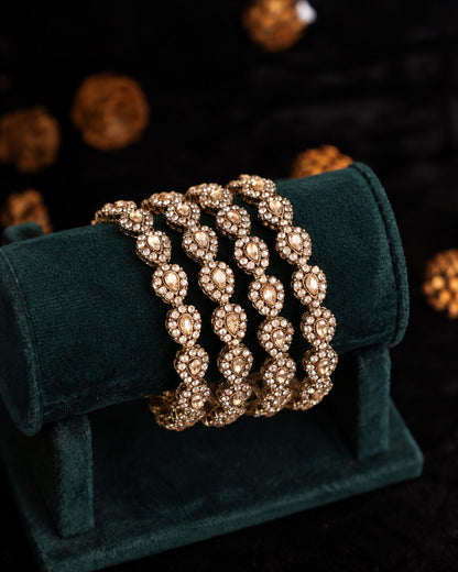 Rose Gold Asees Zircone Kundan Bangle - Pack of 4