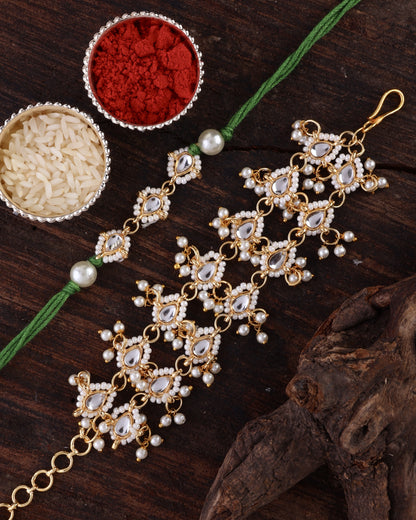 Green Vasundhara Bhaiya Rakhi and Bhabhi Bracelet with Tilak Set and Card