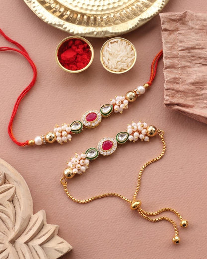 Tantra Bhaiya Rakhi and Bhabhi Bracelet with Tilak Set and Card