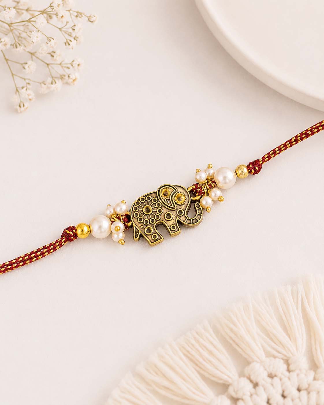 Maroon Gajvik Rakhi for Brother | Tilak Set Included