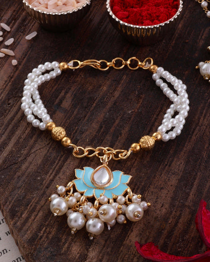 Turquoise Malay Bhaiya Bhabhi Rakhi with Tilak Set and Card