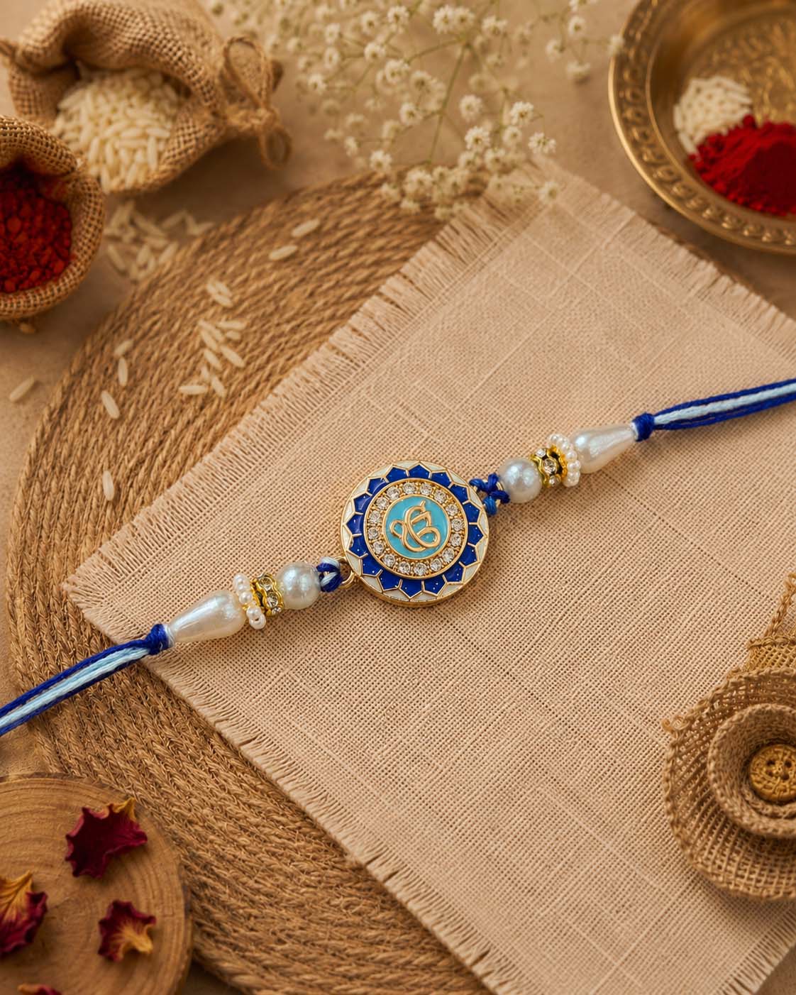 Blue Ek Onkar Rakhi for Brother | Tilak Set Included