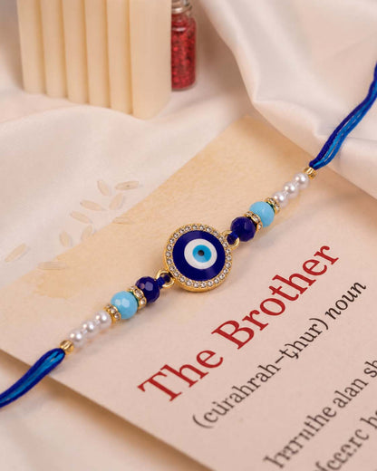 Blue Zaroon Evil Eye Rakhi for Brother | Tilak Set Included