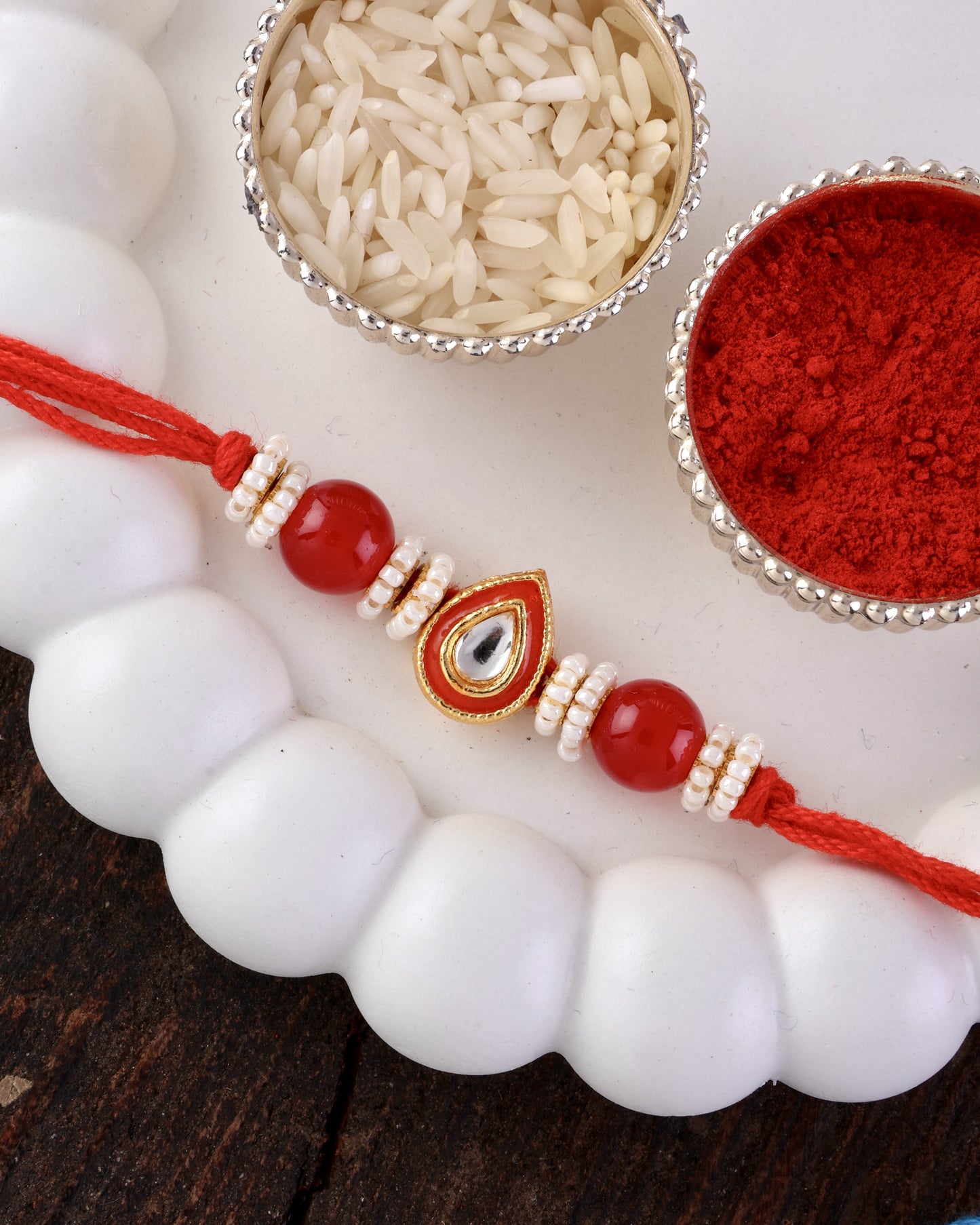 Red Dhivi Rakhi for Brother | Tilak Set Included