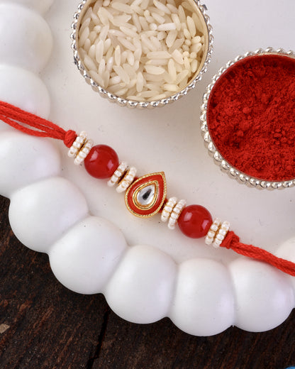 Red Dhivi Rakhi for Brother | Tilak Set Included