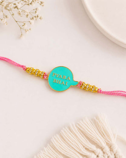 Turquoise Pyara Bhai Rakhi for Brother | Tilak Set Included