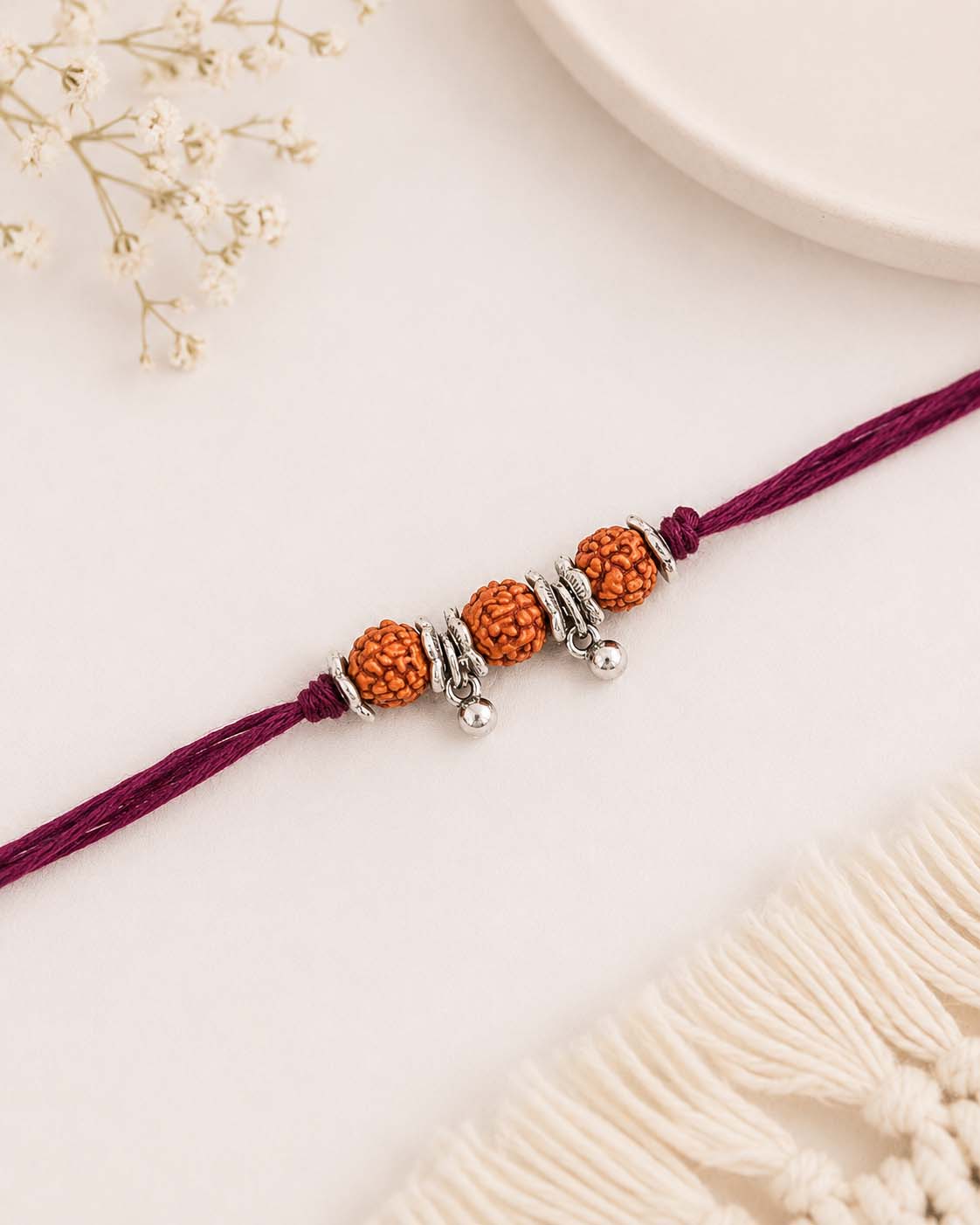 Silver Rudrakash Rakhi for Brother | Tilak Set Included