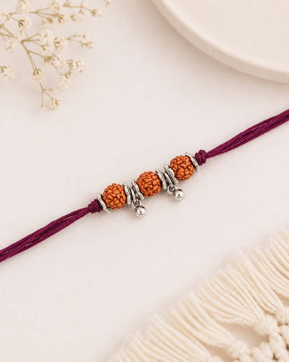 Silver Rudrakash Rakhi for Brother | Tilak Set Included