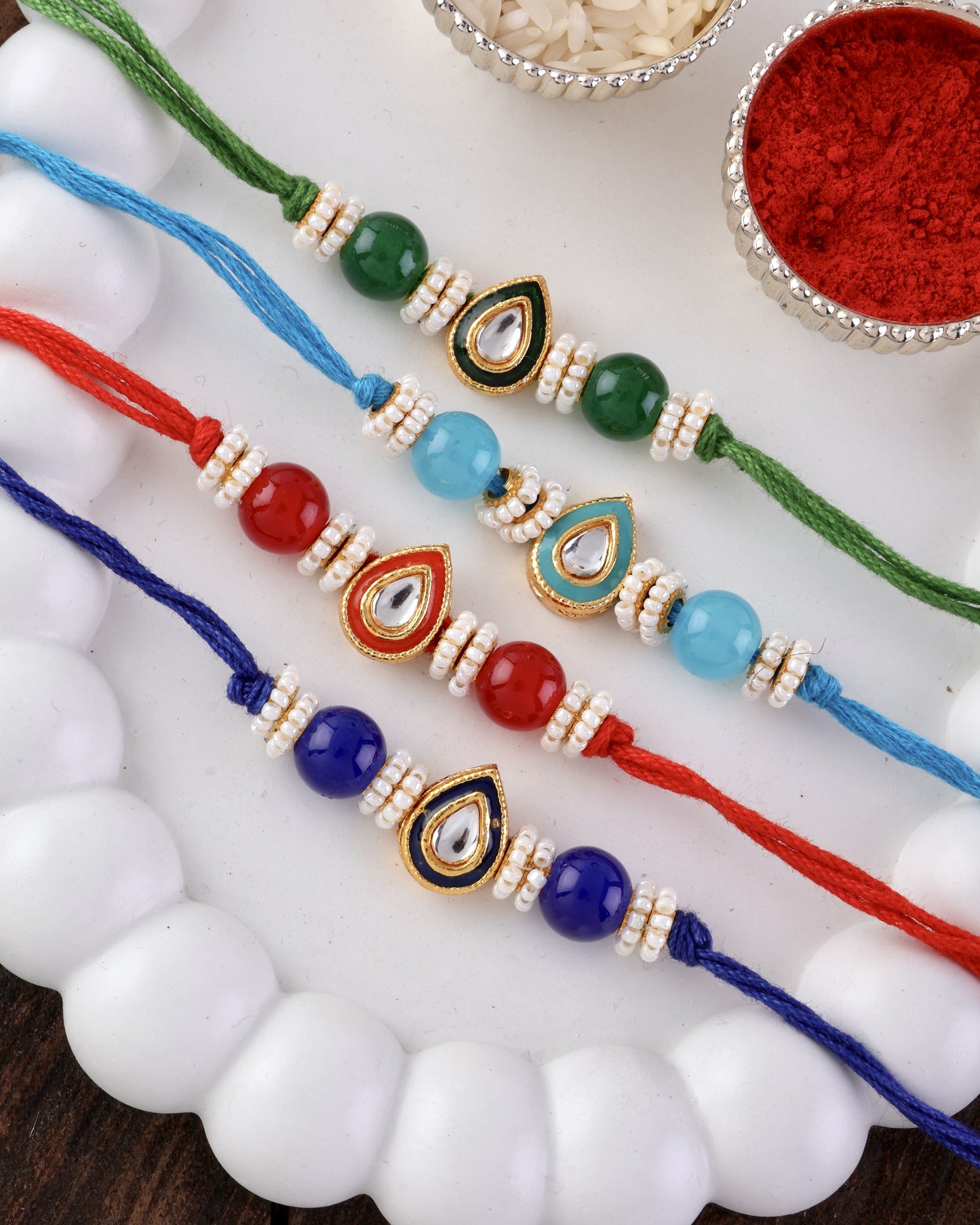 Pack of 4 Dhivi Rakhi for Brother | Tilak Set Included