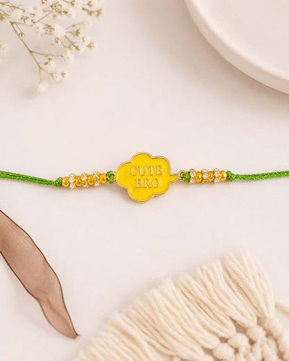 Yellow Cute Bro Rakhi for Brother | Tilak Set Included