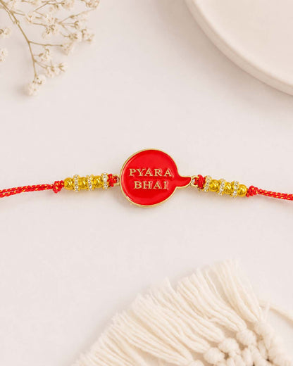 Red Pyara Bhai Rakhi for Brother | Tilak Set Included