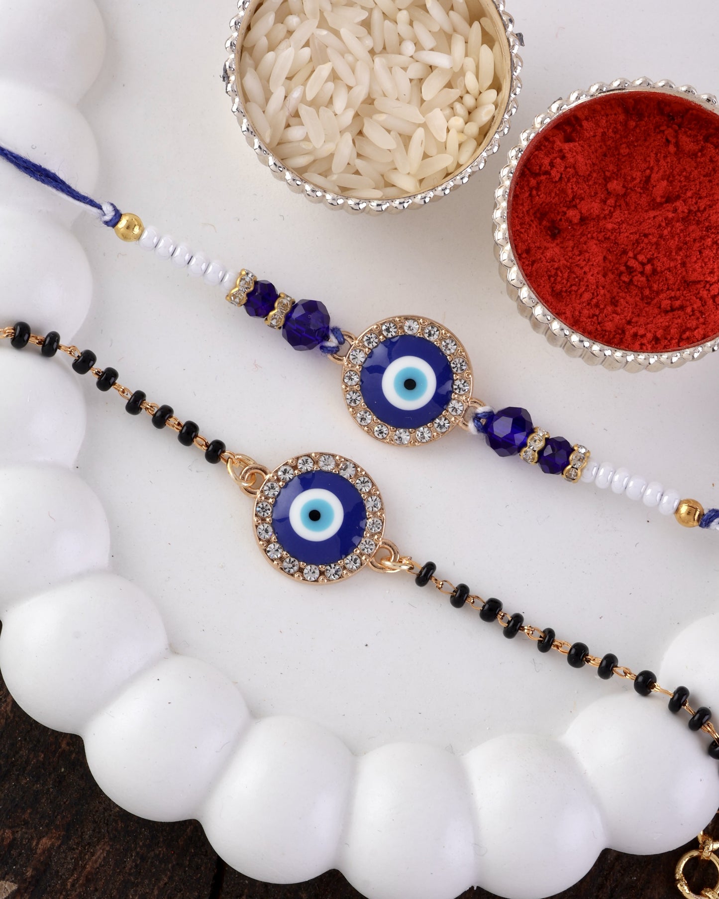 Anjan Bhaiya Bhabhi Evil Eye Rakhi Mangalsutra with Tilak Set and Card