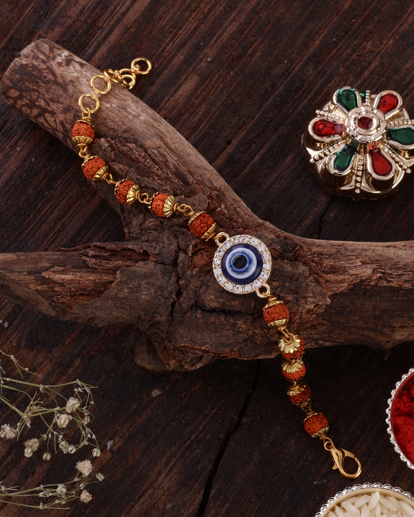 Rudraksh Rakhi and Bracelet with Tilak Set and Card