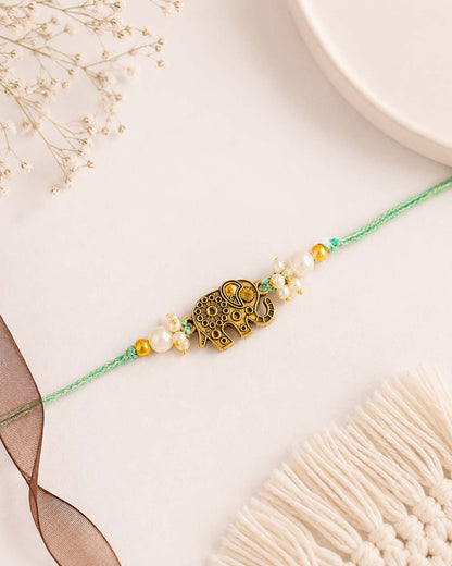 Teal Gajvik Rakhi for Brother | Tilak Set Included
