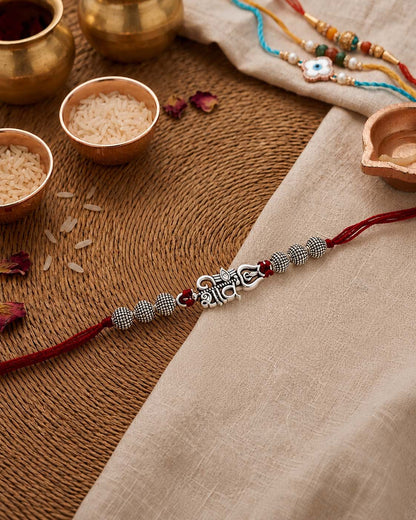 Silver Shiv Rakhi for Brother | Tilak Set Included