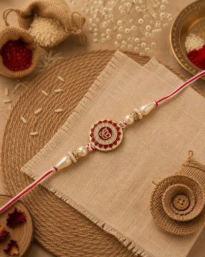 Red Ek Onkar Rakhi for Brother | Tilak Set Included