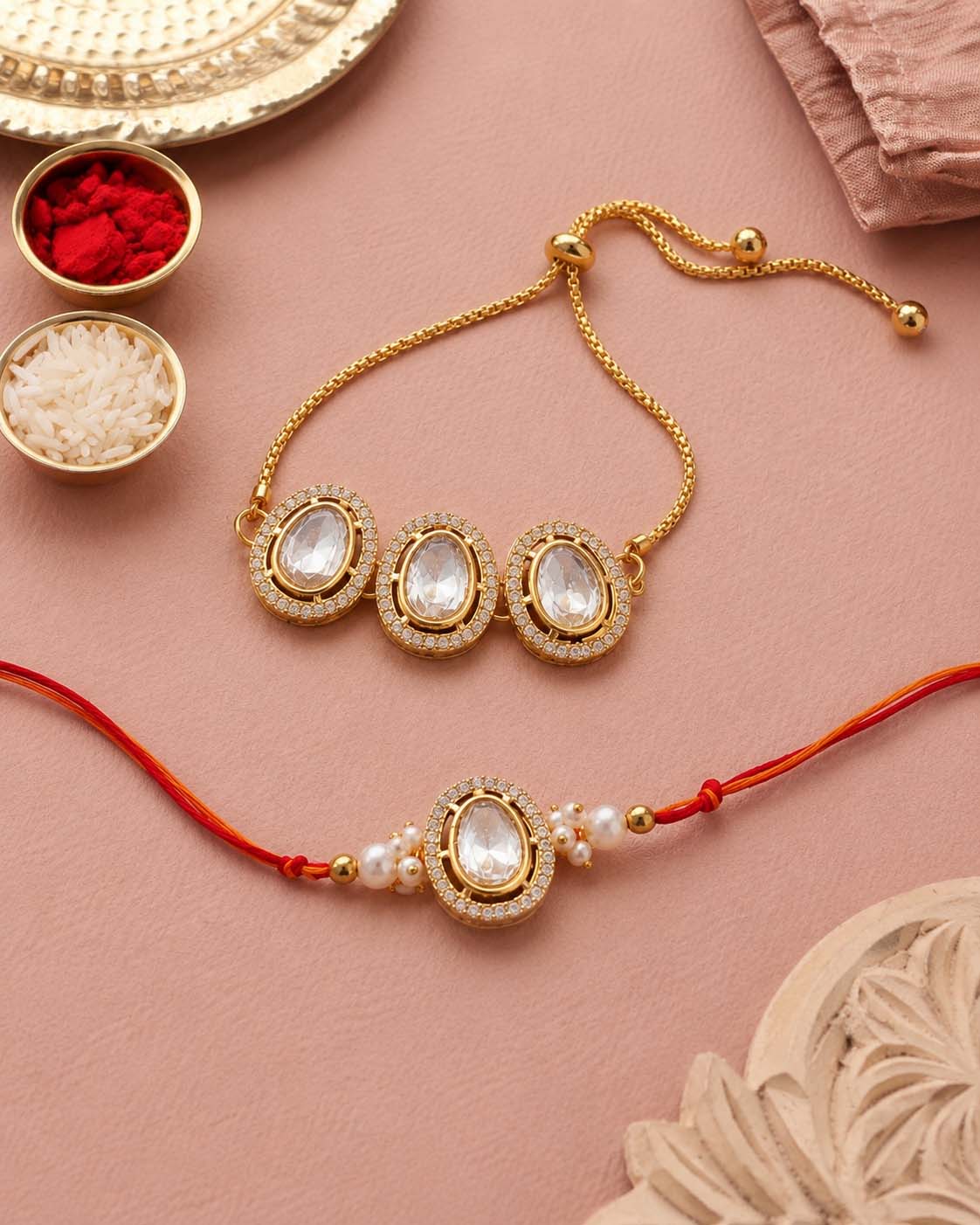 Lakshita Bhaiya Bhabhi Rakhi Bracelet Set | Tilak Set Included