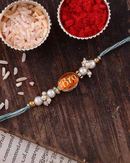Orange Bro Rakhi with Tilak Set and Card