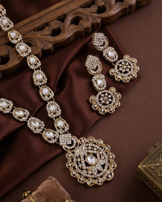Jivin Premium Zircone Long Necklace Set with Earring