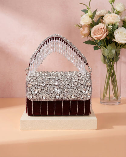 Maroon Clementine Rhinestone Flap Clutch