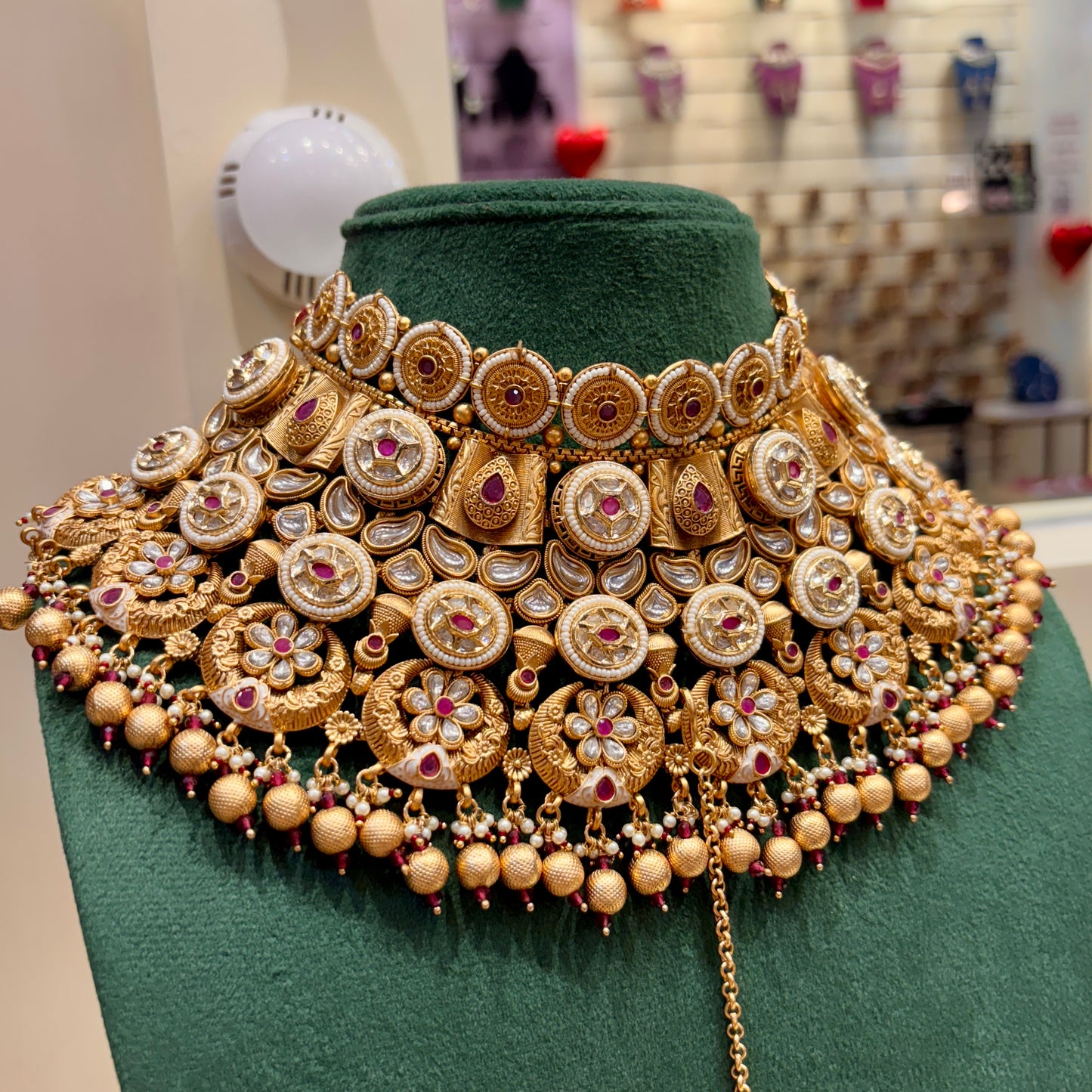 Royal Rajwada Bridal Necklace Set with Jhumki Earring and Sheshpatti with Mangteeka and Bridal Nath Nose Ring and Pair of Ring