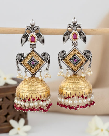 Red Arjun Designer Earring Brass Lookalike