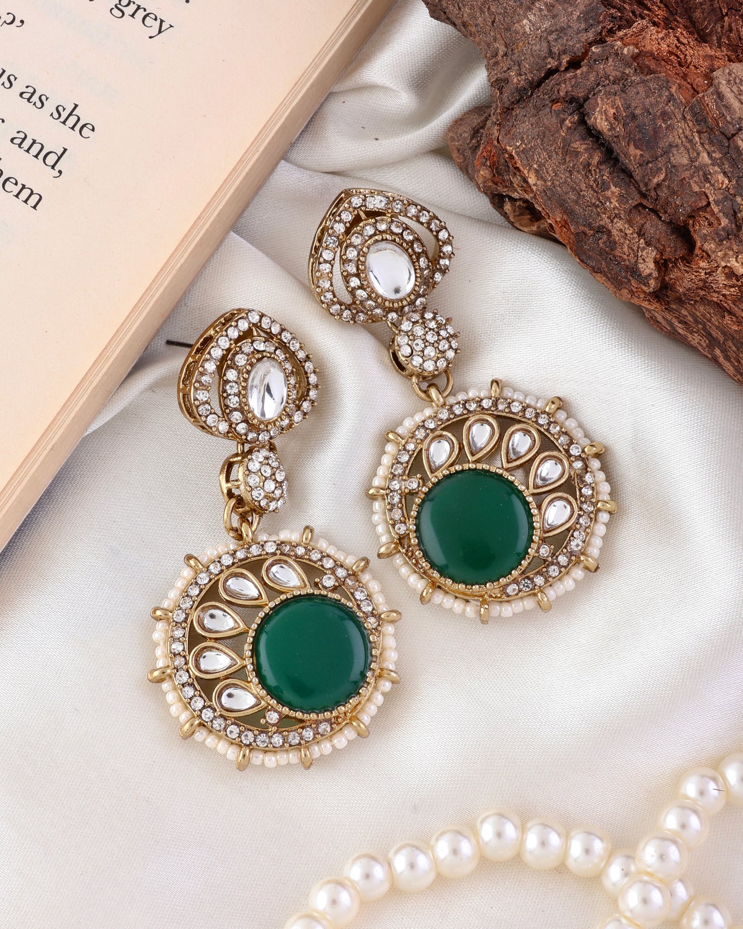 Emerald Tanshika Premium Designer Zircone Polki Dupe Earring
