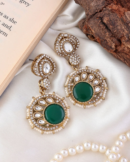 Emerald Tanshika Premium Designer Zircone Polki Dupe Earring