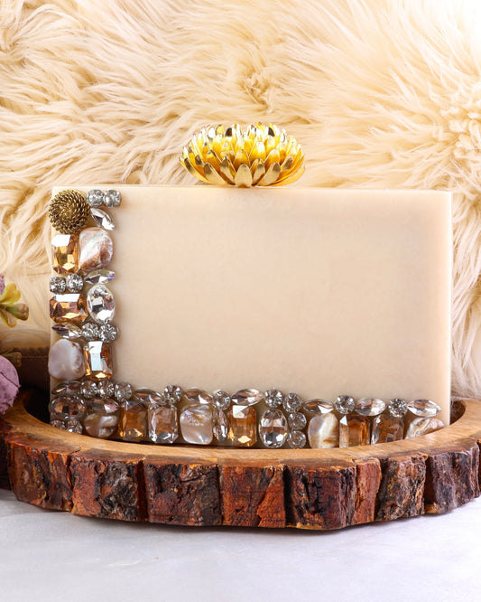Ivory Rada Emblished Resin Clutch