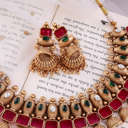 Bhavashree Premium Rajwada Necklace Set with Jhumki Earring