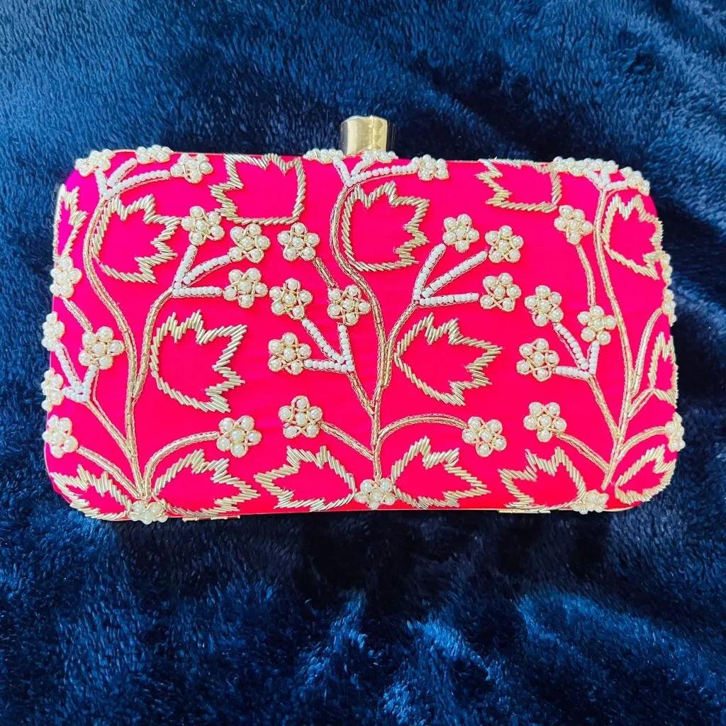 Premium Pink Clutch Embroidered Highlights