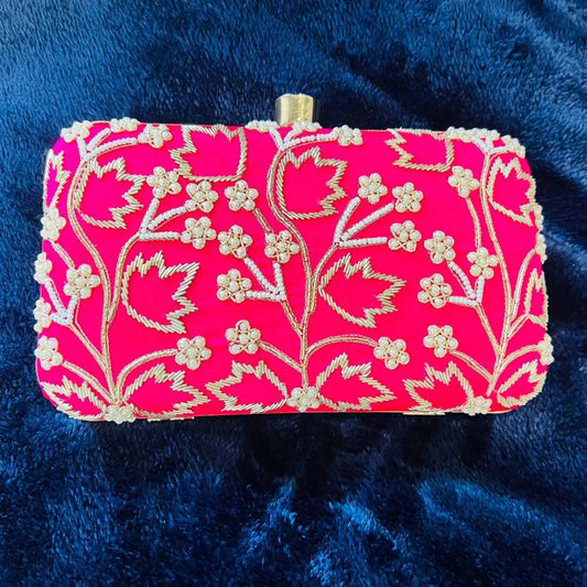 Premium Pink Clutch Embroidered Highlights
