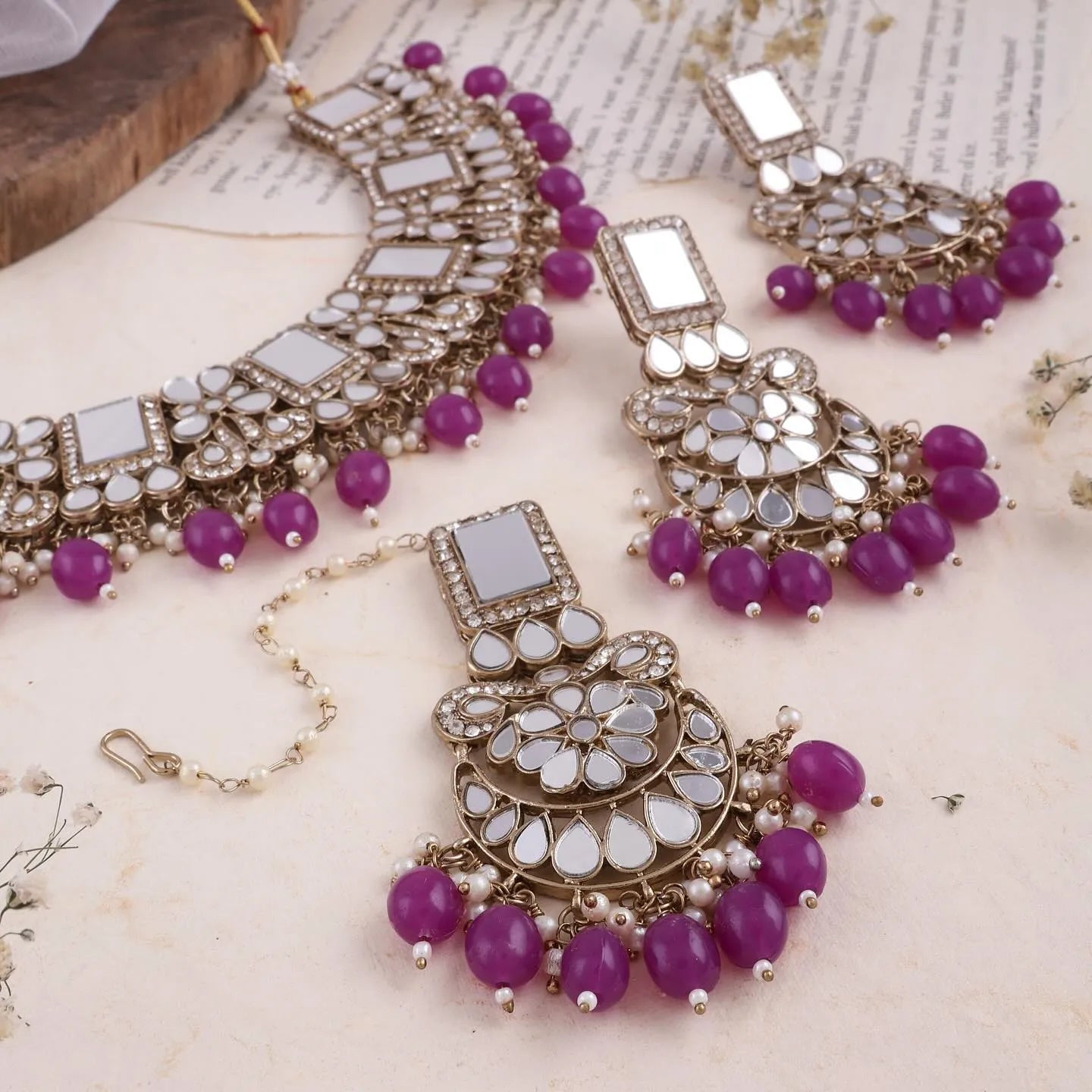 Purple Niharika Mirror Necklace