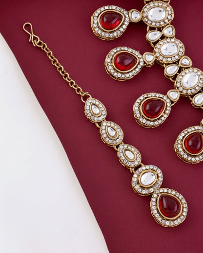 Ruby Nivaya Premium Polki Dupe Necklace with Earring and Teeka
