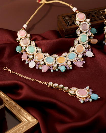 Pastel Multi Vridha Premium Monalisa Necklace Set