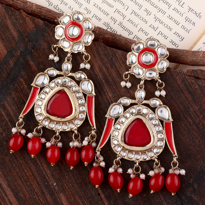 Red Rutuja Kundan Meena Earring