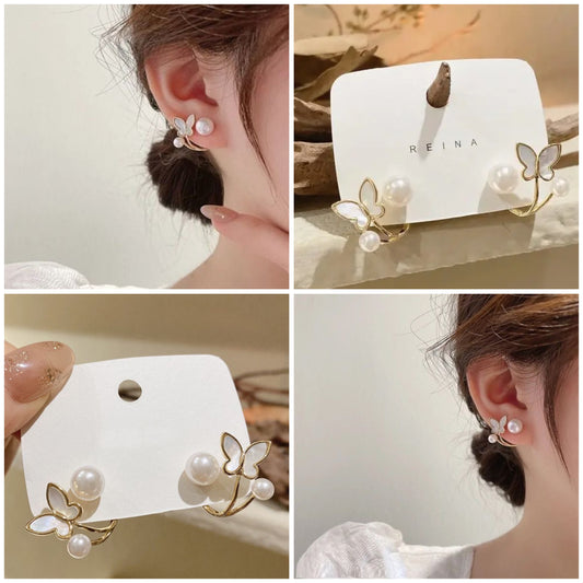 Pearl Butterfly Cuff Korean Quirky Earring