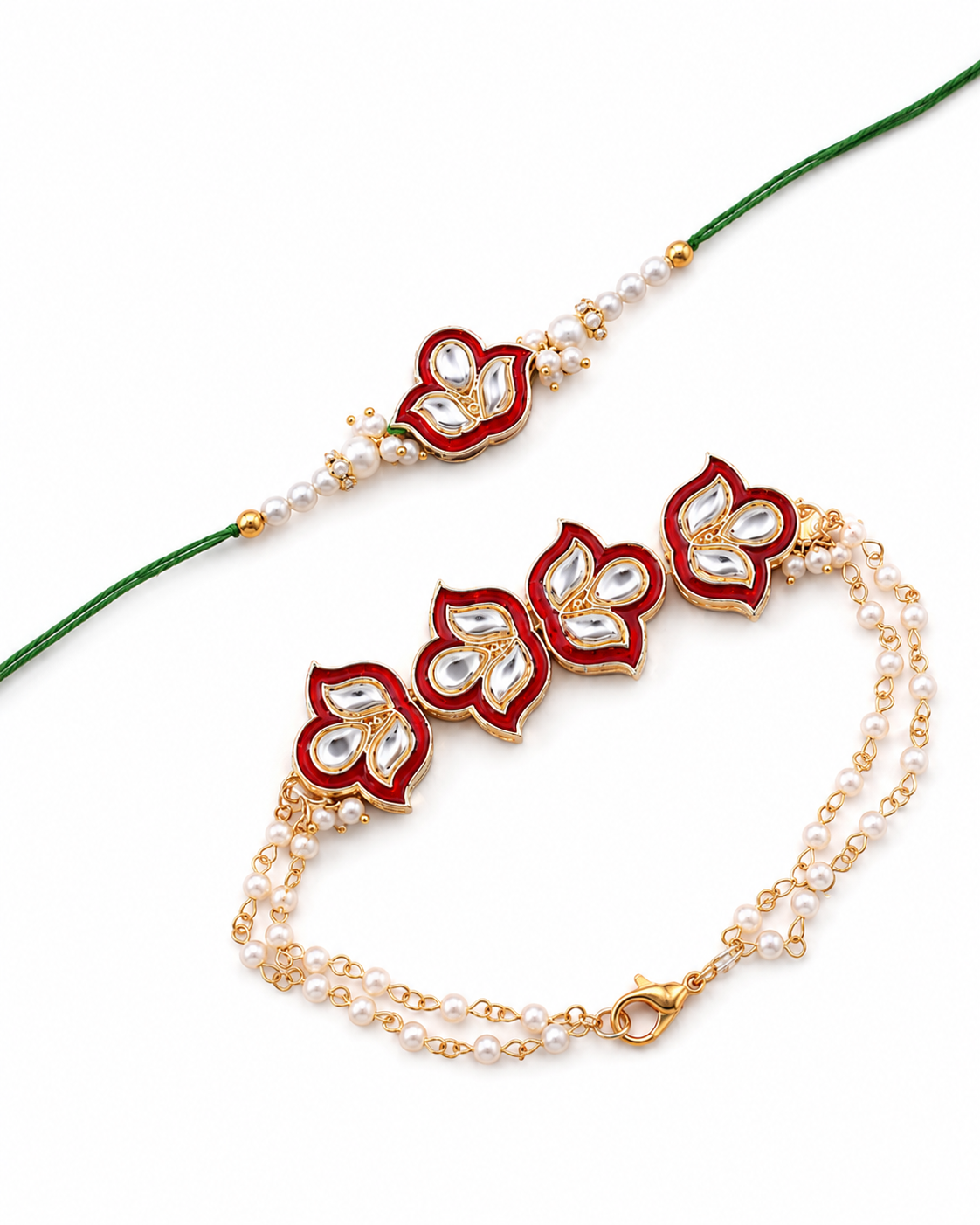 Red Devina Bhaiya Bhabhi Rakhi with Tilak Set and Card
