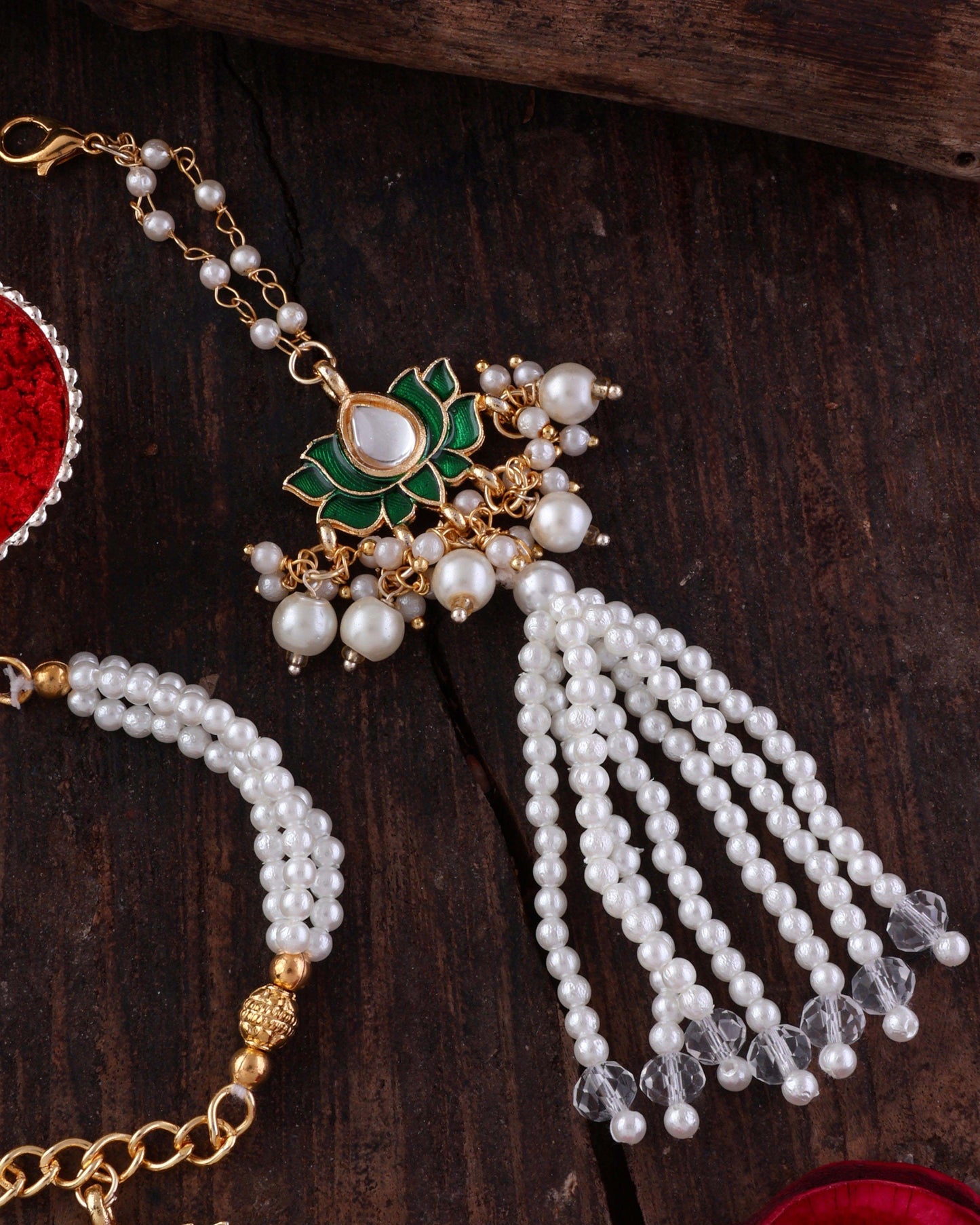 Green Malay Bhaiya Bhabhi Rakhi with Tilak Set and Card