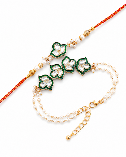 Green Devina Bhaiya Bhabhi Rakhi with Tilak Set and Card