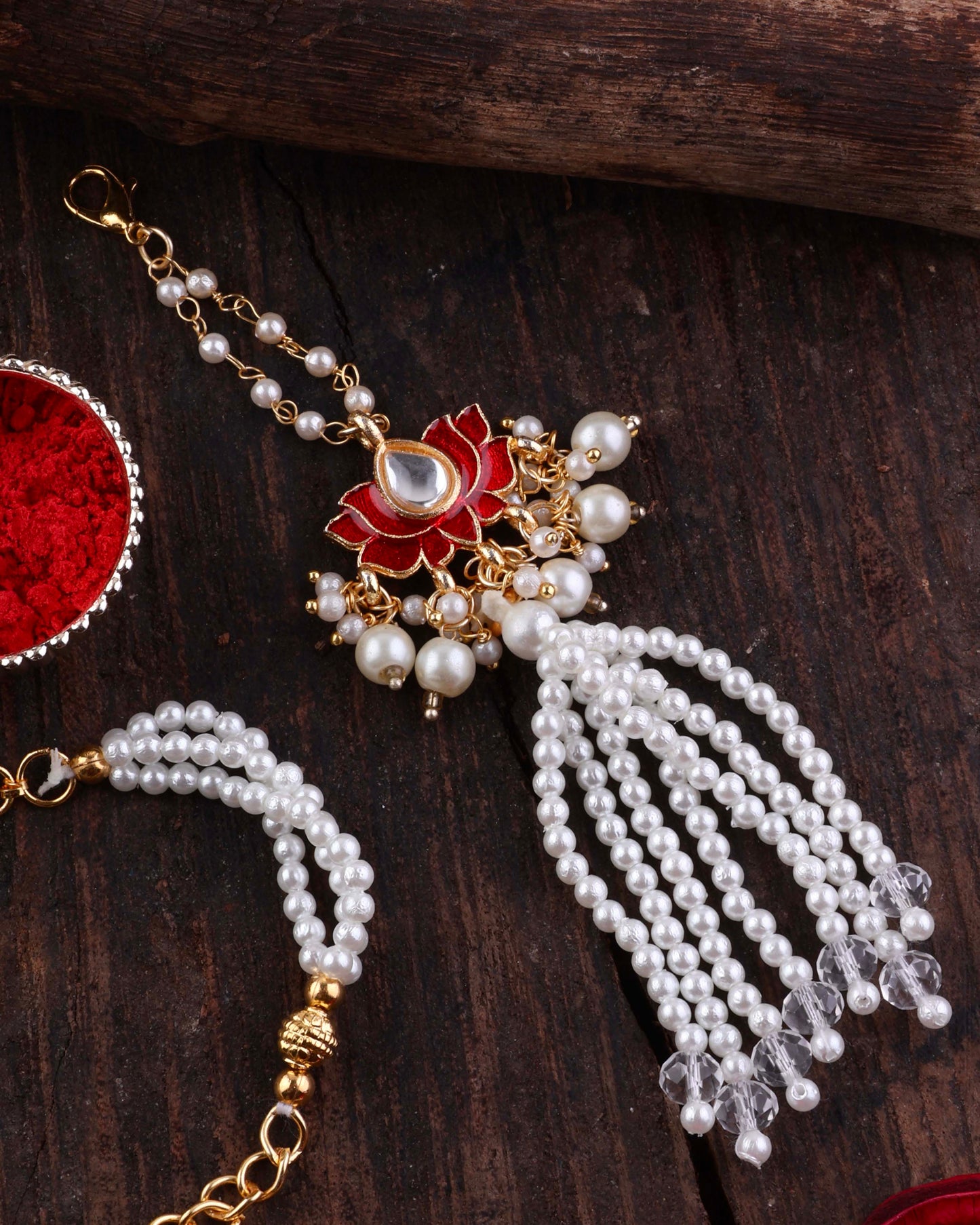 Red Malay Bhaiya Bhabhi Rakhi with Tilak Set and Card