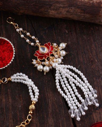 Red Malay Bhaiya Bhabhi Rakhi with Tilak Set and Card
