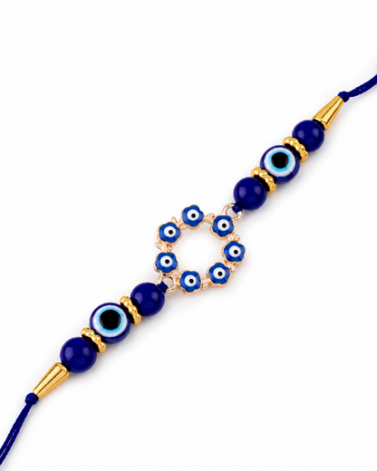 Blue Chakra Evil Eye Rakhi with Tilak Set and Card