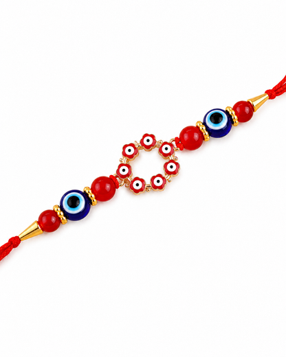 Red Chakra Evil Eye Rakhi with Tilak Set and Card