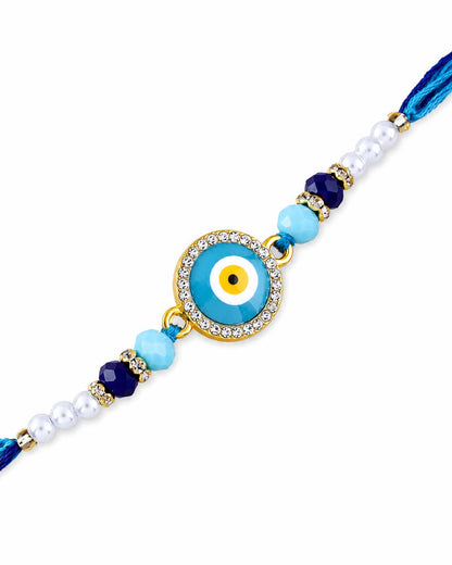 Turquoise Zaroon Evil Eye Rakhi for Brother | Tilak Set Included