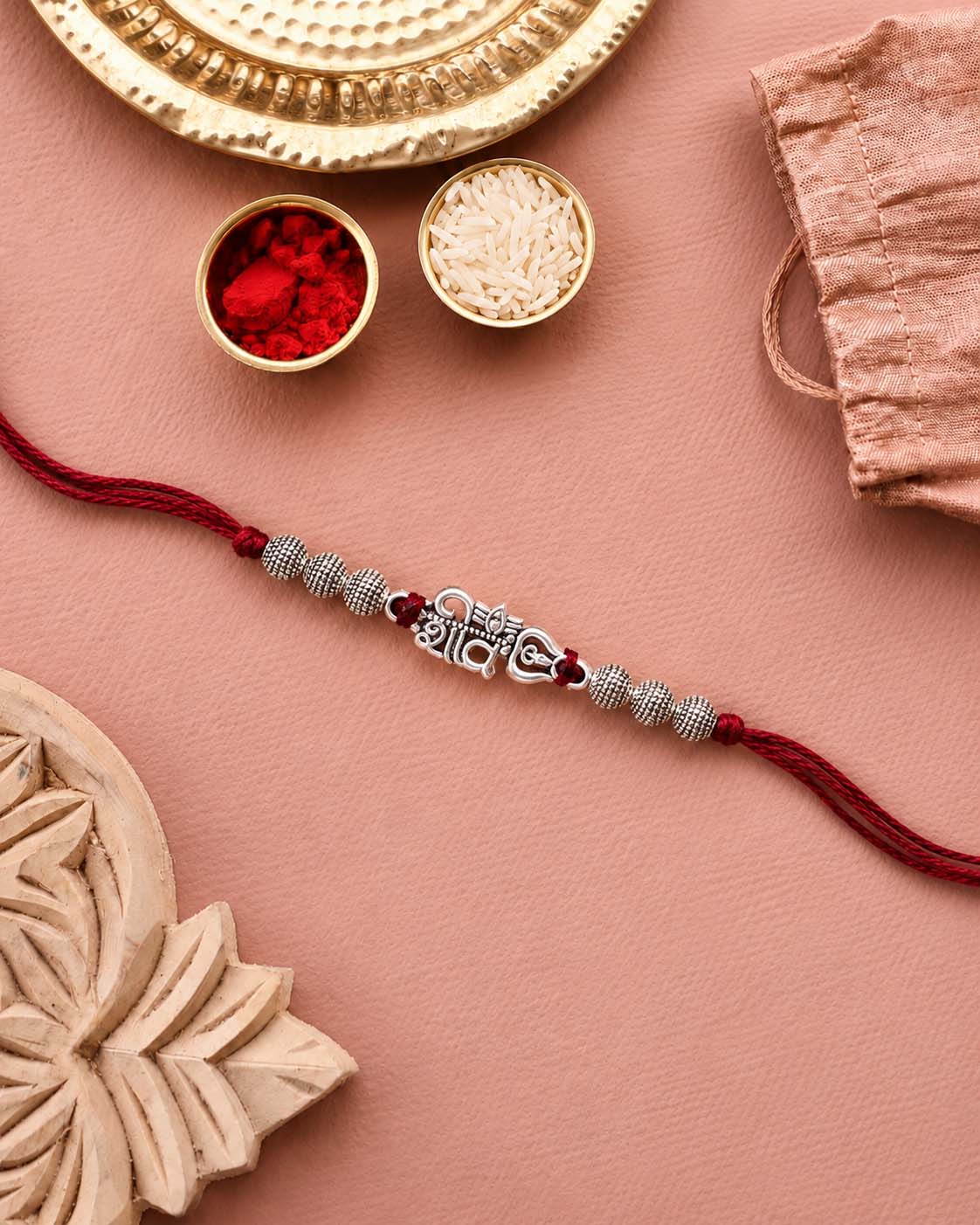 Silver Shiv Rakhi for Brother | Tilak Set Included